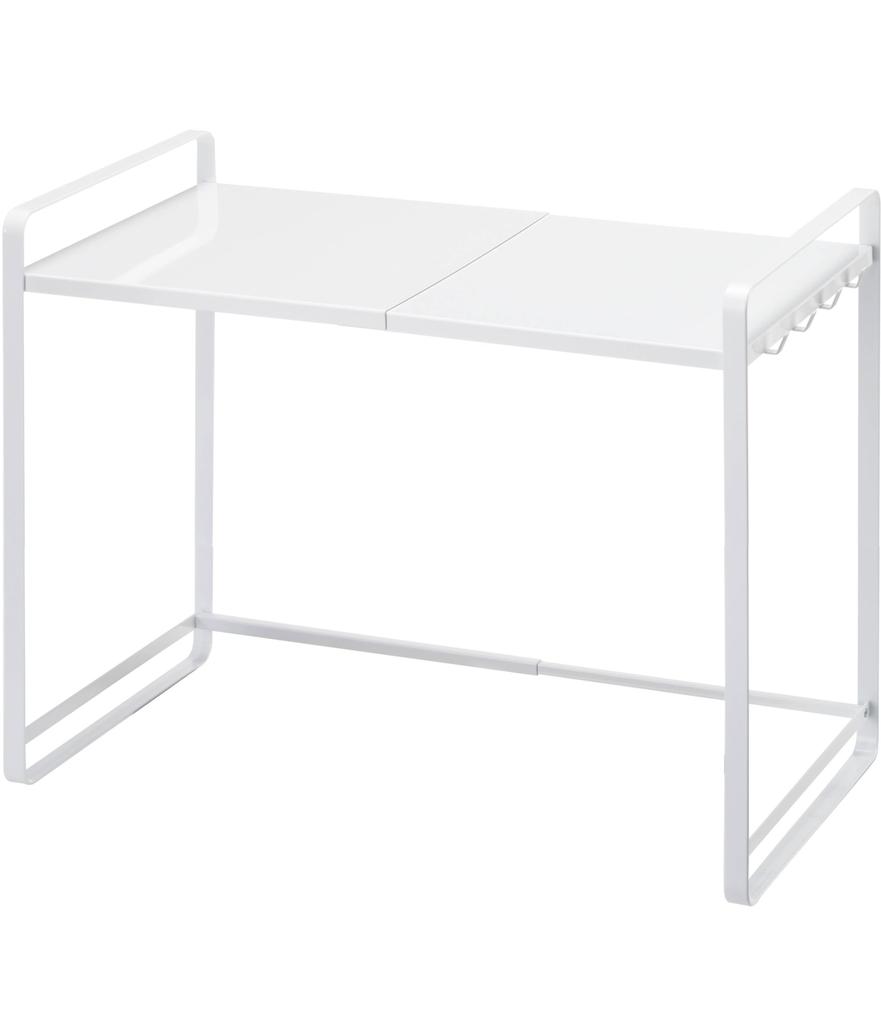 Yamazaki Jitsugyo 3130 Telescoping Range Rack White Approx. W47.5~75 X D35 X H50cm Tower Microwave Telescoping Shelf with Hook