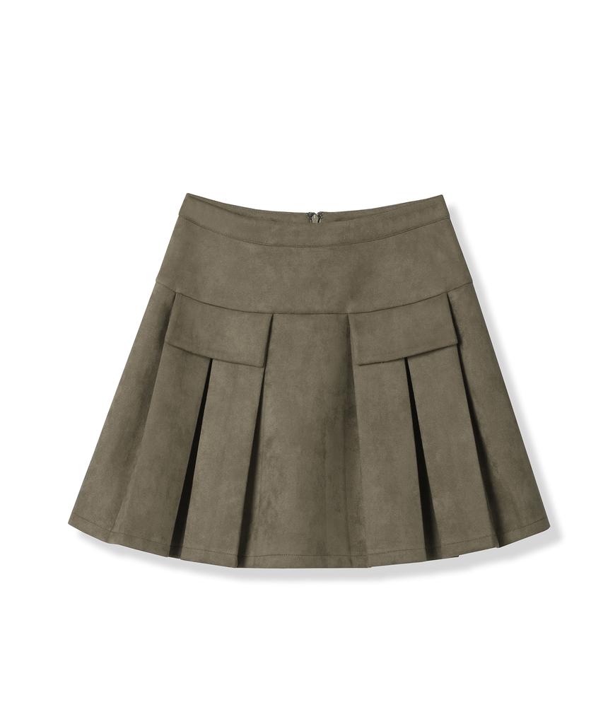 Urban Dress Pocket Mini Suede Pleats Skirt Brown