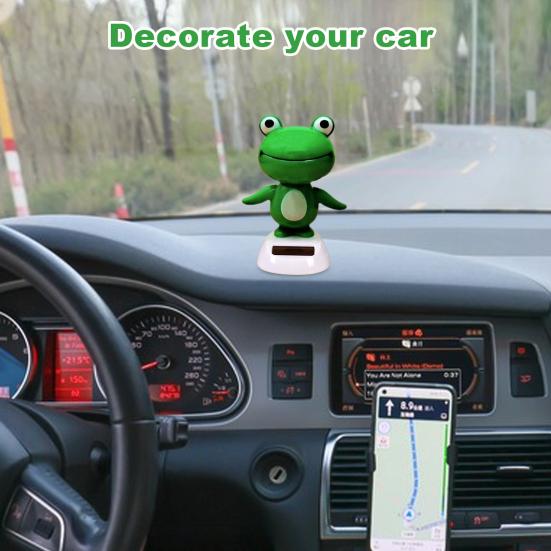 Solar Powered Shaking Head Ornament Dashboard Decoration Cartoon Animal Frog Window Car Dashboard Decor
