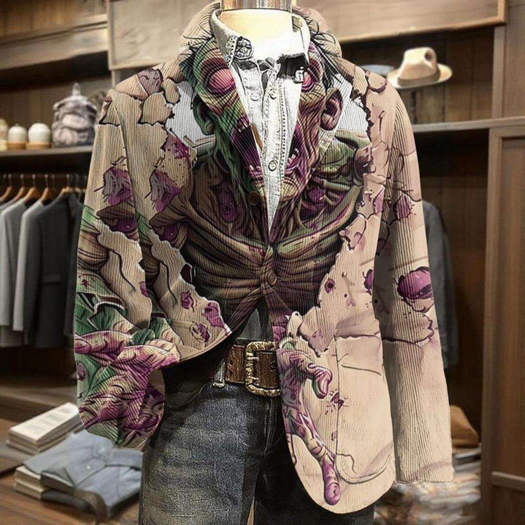 Мужская вельветовая куртка в стиле business casual с принтом на Хэллоуин для праздничной вечеринки