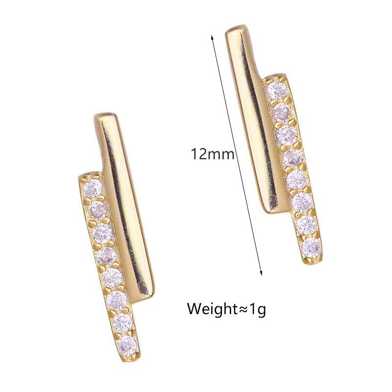 925 Sterling Silver Grometric Strip Stud Earrings For Women Girls Cubic Zircon Korean Jewelry Daily Accessories S-E1255