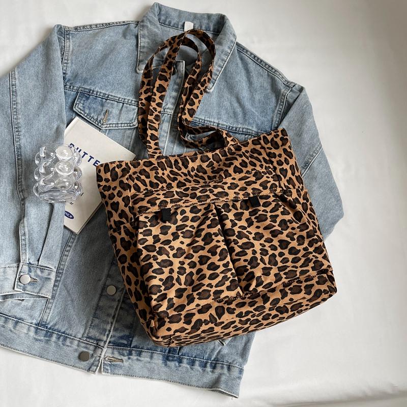 Большая вместительная женская сумка через плечо, легкая женская сумка с леопардовым принтом