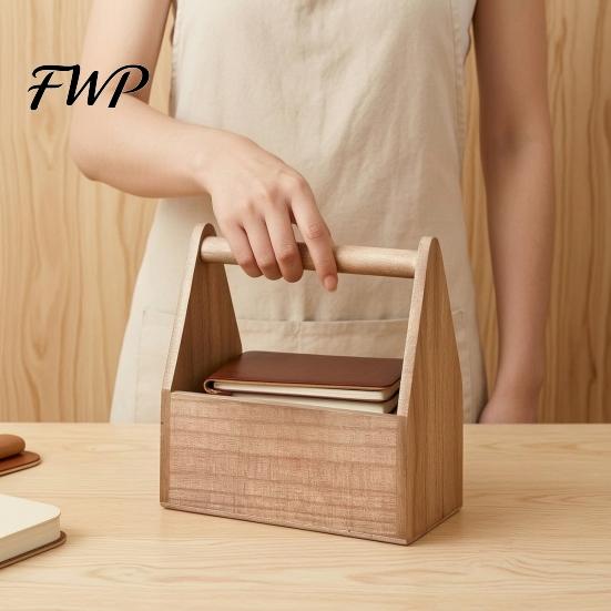 Solid Wood Storage Bin Box with Handle, Large Capacity Open Portable Souvenir Design, Texture Durable Organizer, for Desktop And Souvenirs Wooden