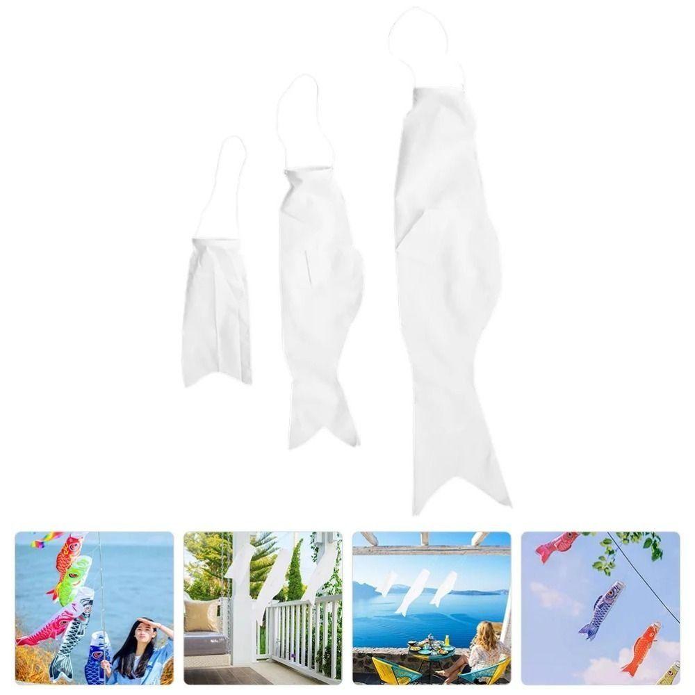 White Japanese Carp Flag Traditional DIY Fish Flag Creative Blank Japanese Koi Fish Flag  Outdoor