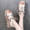 Thick Bottom Sandals Muffin Soft Bottom Mid Heel Fashion Outer Wear Lace Up Sandals