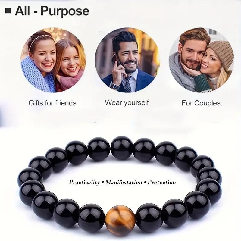 Fashion 8mm/10mm Natural Stone Bracelet Tiger Eye Obsidian Elastic String Bracelet