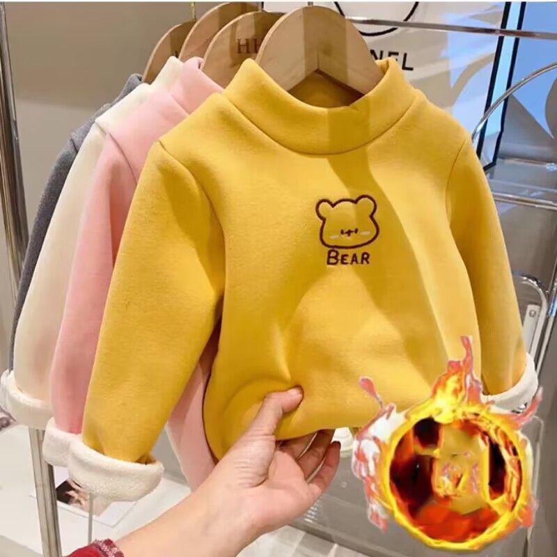 Warm and Cozy Unisex Children Fleece-Lined Base Layer Animal Sweatshirt Tops for Autumn and Winter Girls Cute Outerwear Clothes