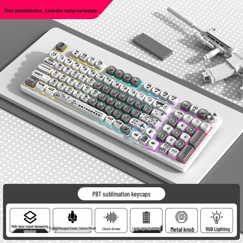 98-клавишная RGB беспроводная Bluetooth механическая клавиатура с тройным режимом - Игровая, для киберспорта и офиса, с настраиваемым экраном