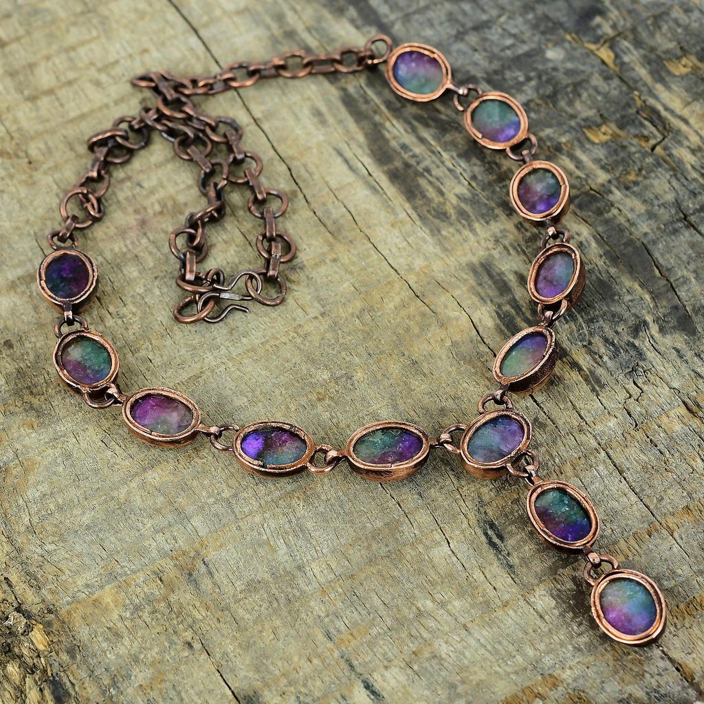 Ожерелье из друзы радужного солнечного кварца, гальванизированная медь, регулируемая цепочка, ожерелье из натурального драгоценного камня, украшения ручной работы, подарки для жены