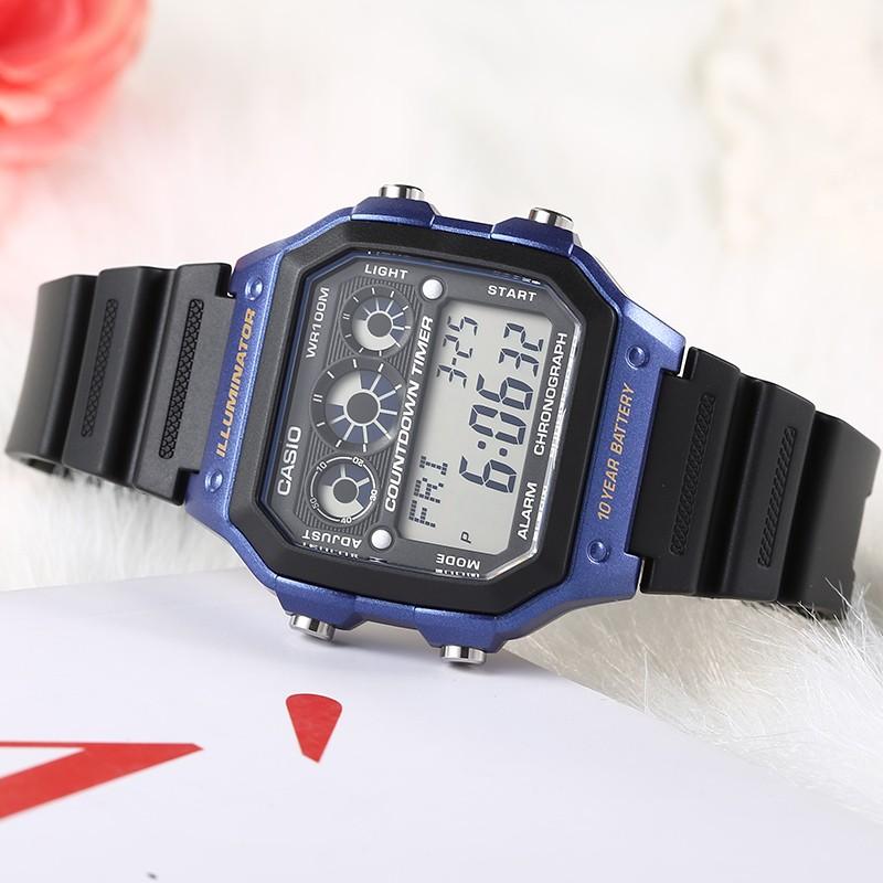 Casio Серия для молодежи Квадратный циферблат Цифровой Мода Классический Ретро Квадратный Десятилетняя батарея Водонепроницаемый Ударопрочный Кварцевый механизм Ремешок из смолы AE-1300WH-2A