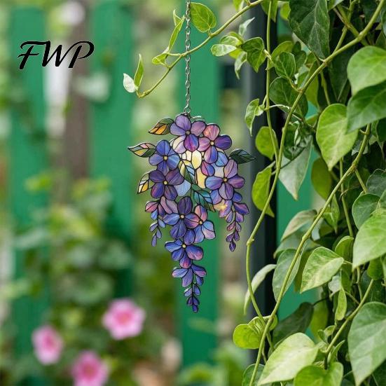 Suncatcher Wisteria Suncatcher, Acrylic Hanging Flower Branch Ornament, Stained Glass Style Floral Room Decor Window for Home Garden, Gift Women, Mom