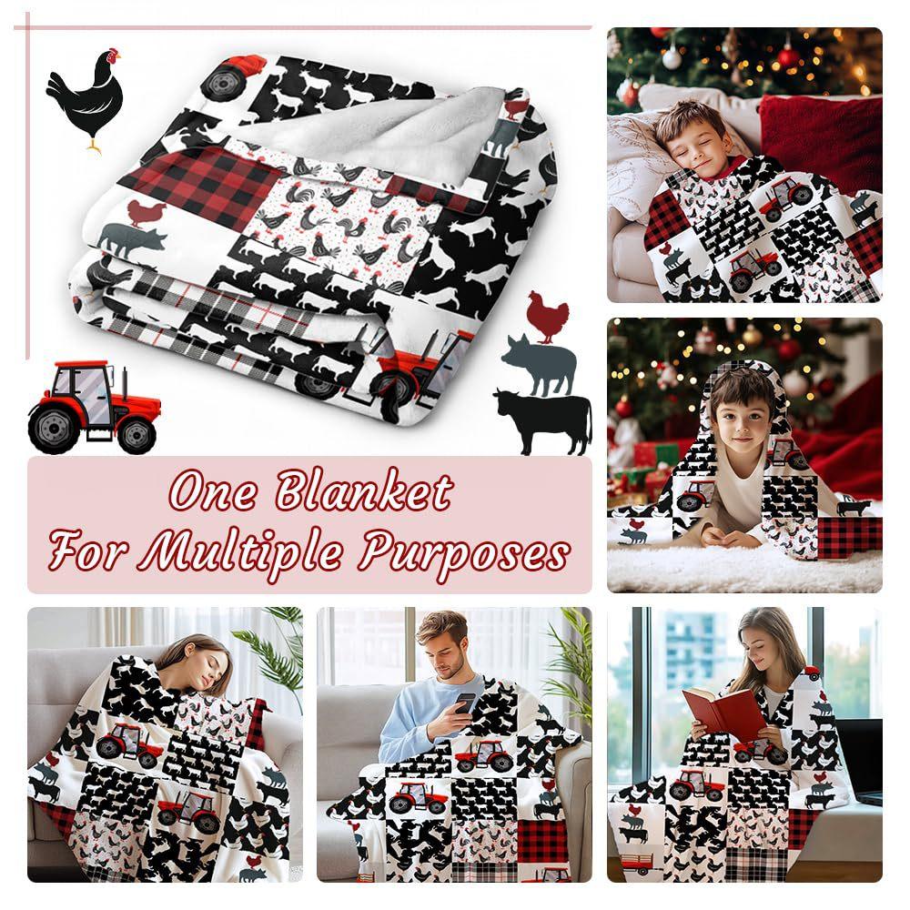 Tractor farm animals digital-printed polyester Bedroom velvet flannel soft sofa cover blanket Fleece soft sofa cover blankets