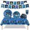 Blue Lighting Game Theme Disposable Tableware Set Blue Game Handle Paper Plates Napkins Happy Boy Game Birthday Party Supplies
