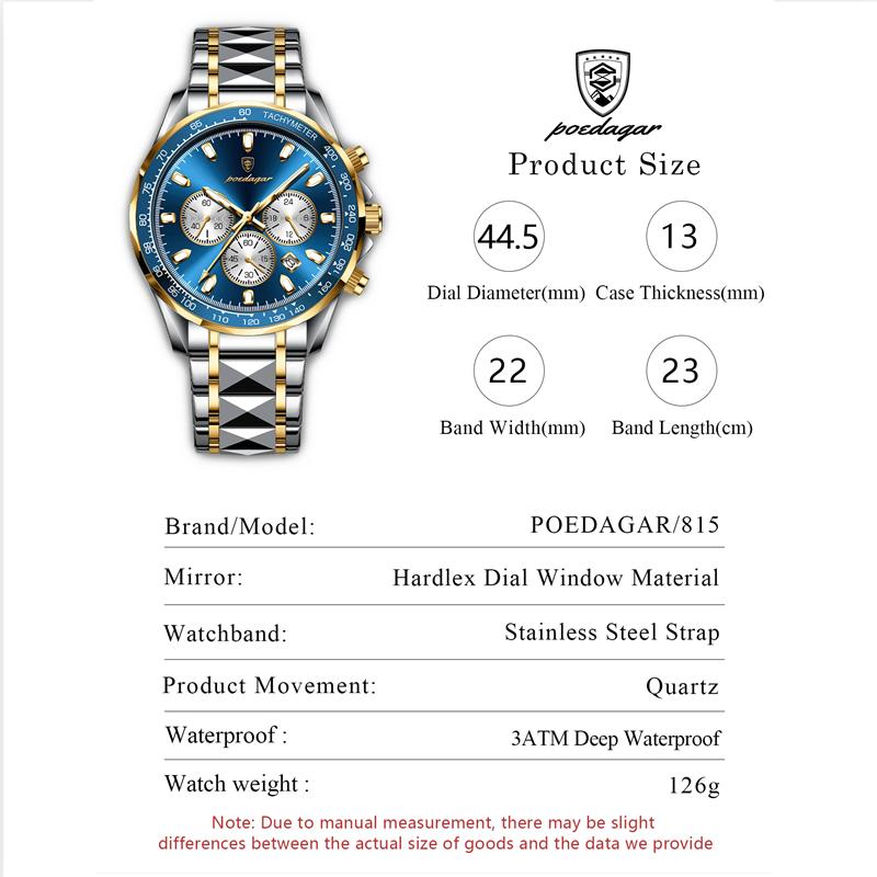 POEDAGAR Роскошные мужские наручные часы Водонепроницаемые светящиеся часы-хронограф для мужчин из нержавеющей стали Мужские кварцевые часы Мужские подарки Reloj Hombre