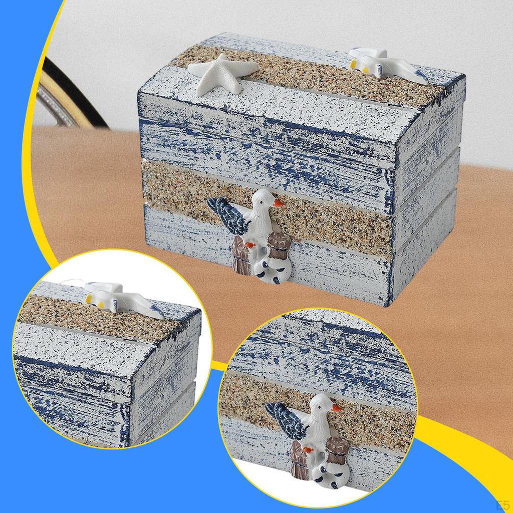 Small Jewelry Trinket Box Decorative Wooden Ornament Rustic Nautical Keepsake Storage for Beach