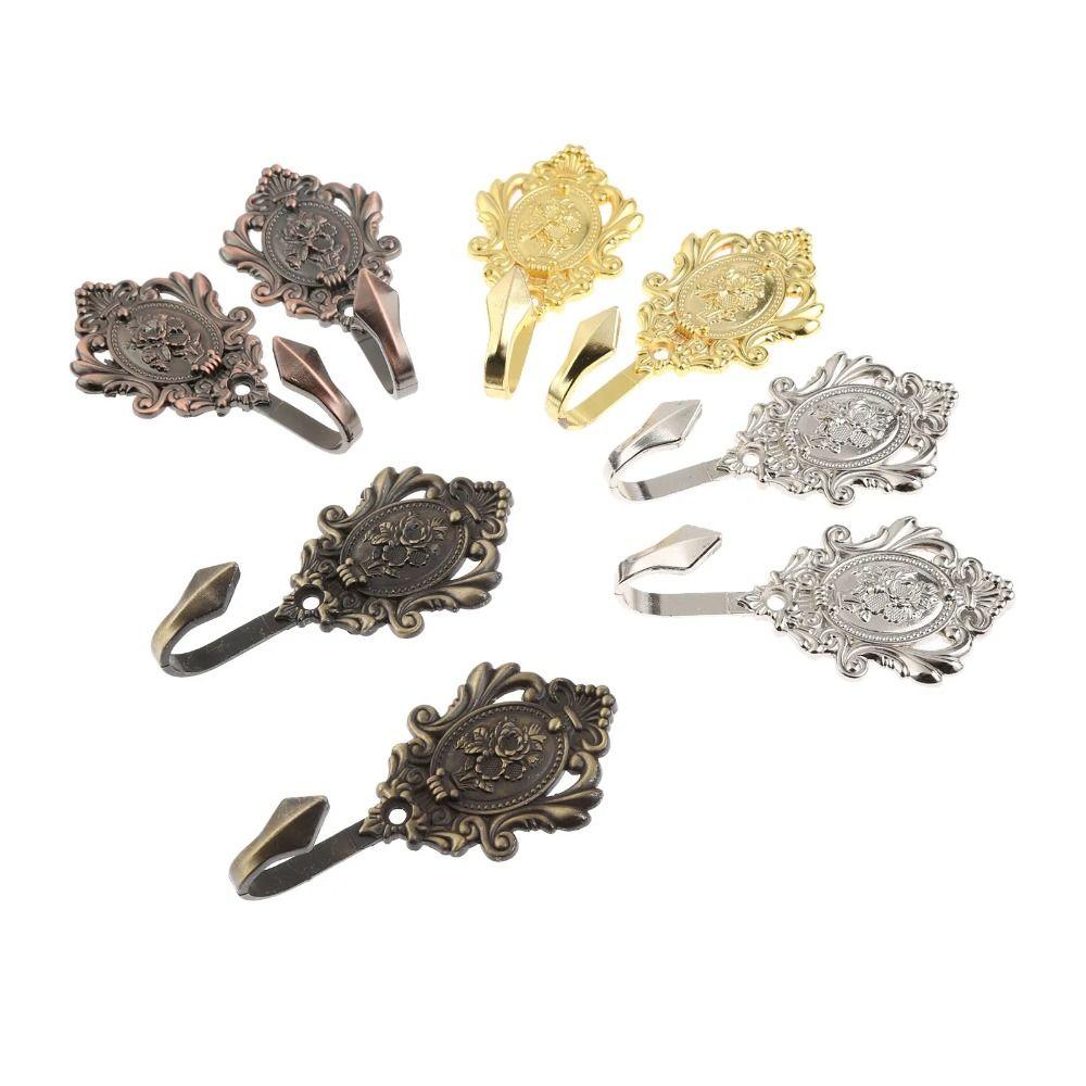 2Pcs Zinc Alloy Wall Hook European Classic Drapery Curtain Tieback Hooks Trendy Cloth-hat Hook