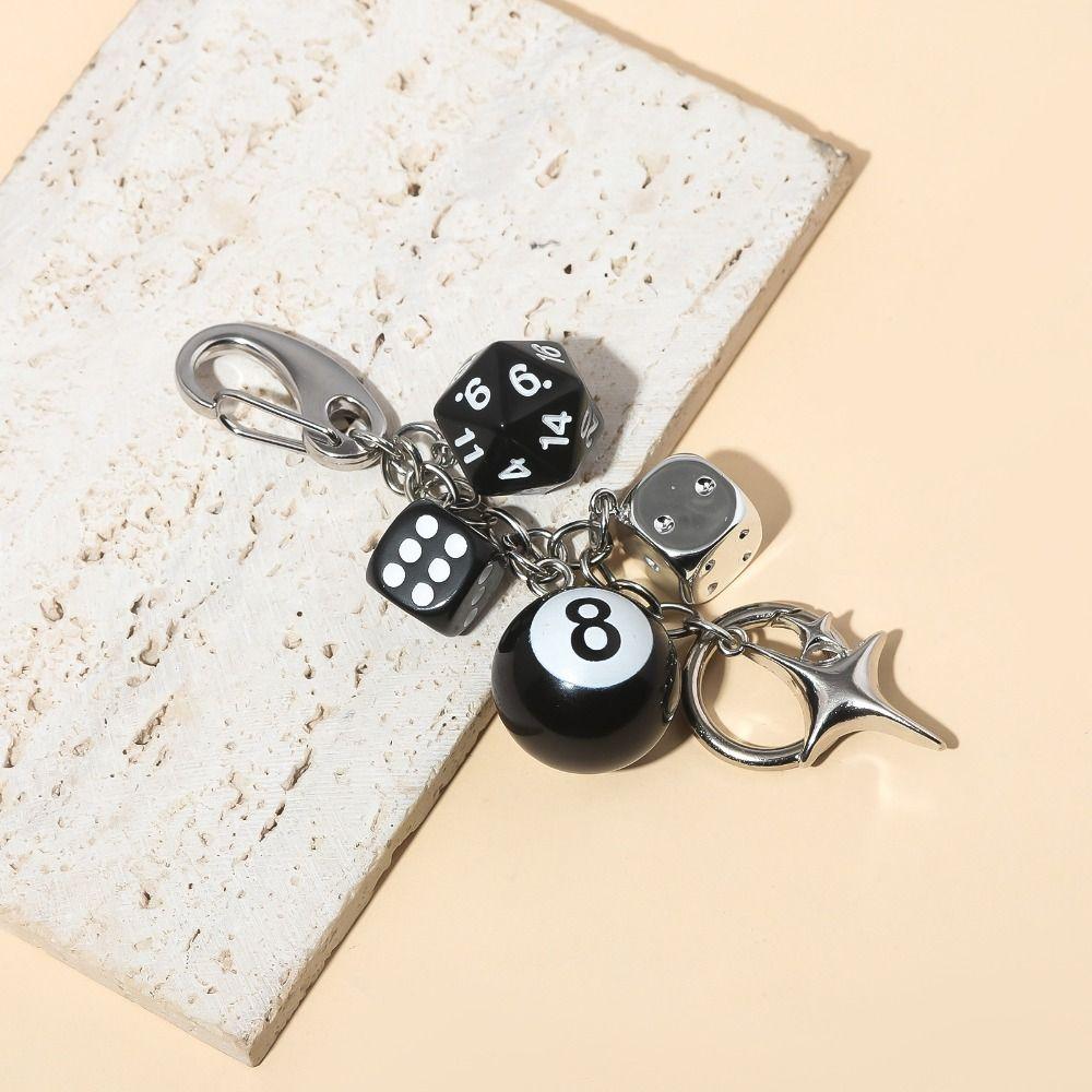 Zinc Zinc Zinc Alloy Black Dice Billiards Keychain Hiphop Lucky Dice Y2K Pendant Punk Ornament Accessories