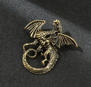 Мужская брошь-дракон Металлическая булавка-животное на лацкан Винтажный стиль Классический дизайн Прочный аксессуар для курток, рубашек и сумок