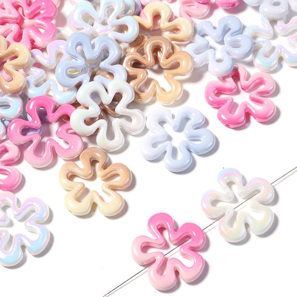 5pcs/lot Gradient Color Flower Beads Acrylic Beads Loose Spacer Beads For Jewelry Making DIY Bracelet Necklace Accessories
