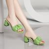 Fashion Hot Selling 2025 Heel Slippers Fashion Pleated Square Toe Green Orange Women Sandals Casual Elegant Ladies  Sandals Plus Size 42