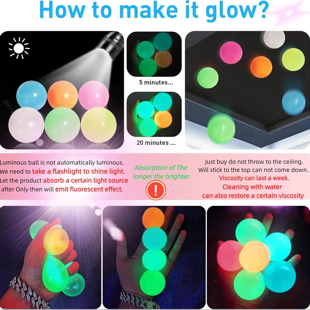 12 шт. липкие шарики, шарики-фиджет, светящиеся в темноте шарики для потолка, сенсорные шарики, забавные шарики для взрослых, подарочные пакеты для вечеринок, сундук с сокровищами для подарка