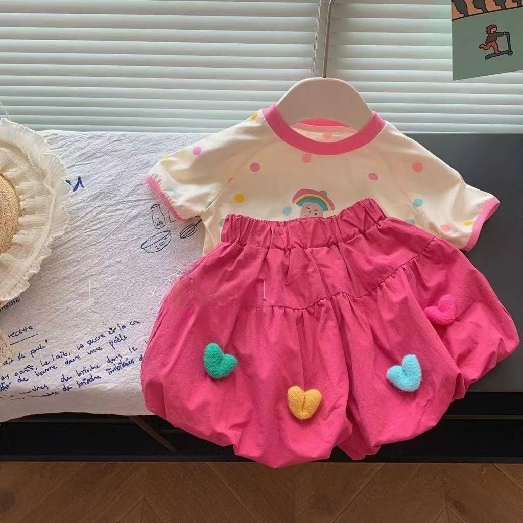 Girls Summer Fashion Polka Dot Short Sleeve Set Baby Cute Two Piece Outfit