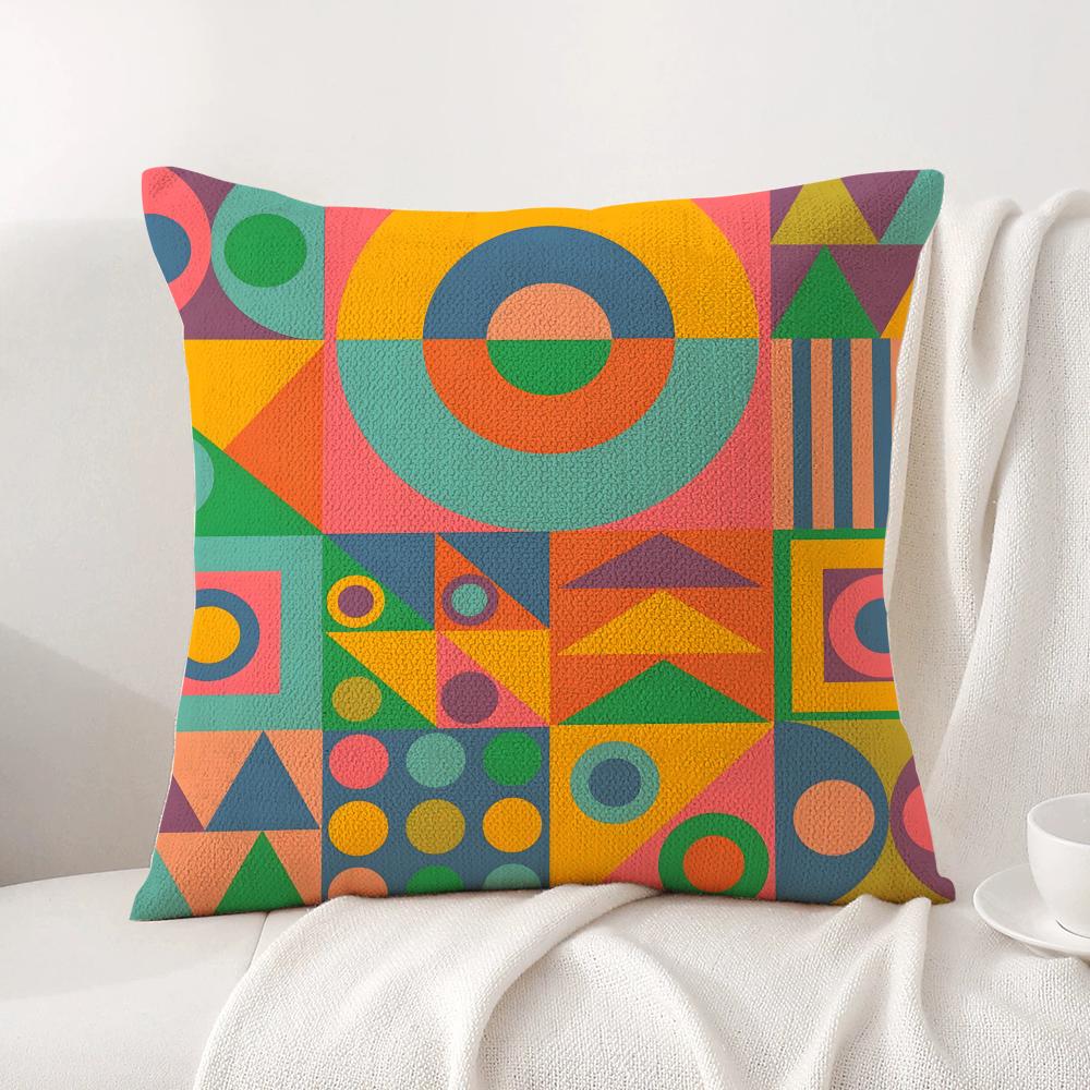 Geometric patterns Cushion Cover Natural Linen Organic Fabric DoubleSided Printing Sofa Home Decor Gift Pillow Cover