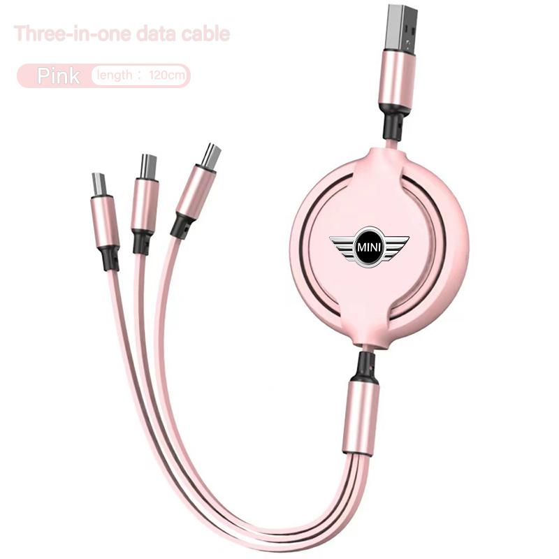 3 In 1 Retractable Data Cable USB Car Charger Head Auto Accessories For Mini Cooper One JCW F54 F55 F56 F57 F60 R50 R52 R55 R57 69sd
