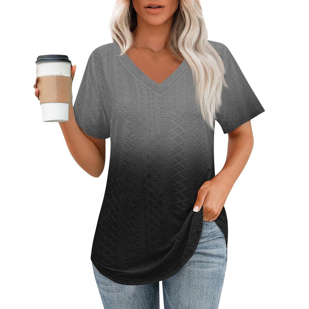 Женские футболки с V-образным вырезом и коротким рукавом, повседневные топы свободного кроя, базовые футболки с закругленным подолом
