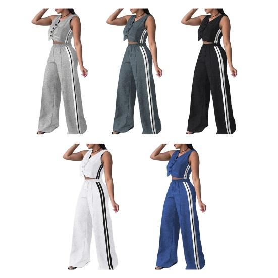 Женские костюмы-двойки Топ-жилет с V-образным вырезом на пуговицах Широкие брюки