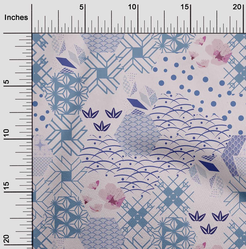 oneOone Cotton Flex Bluish Violet Fabric Asian Japanese Pattern Dress Material Fabric Print Fabric By The Yard 40 Inch