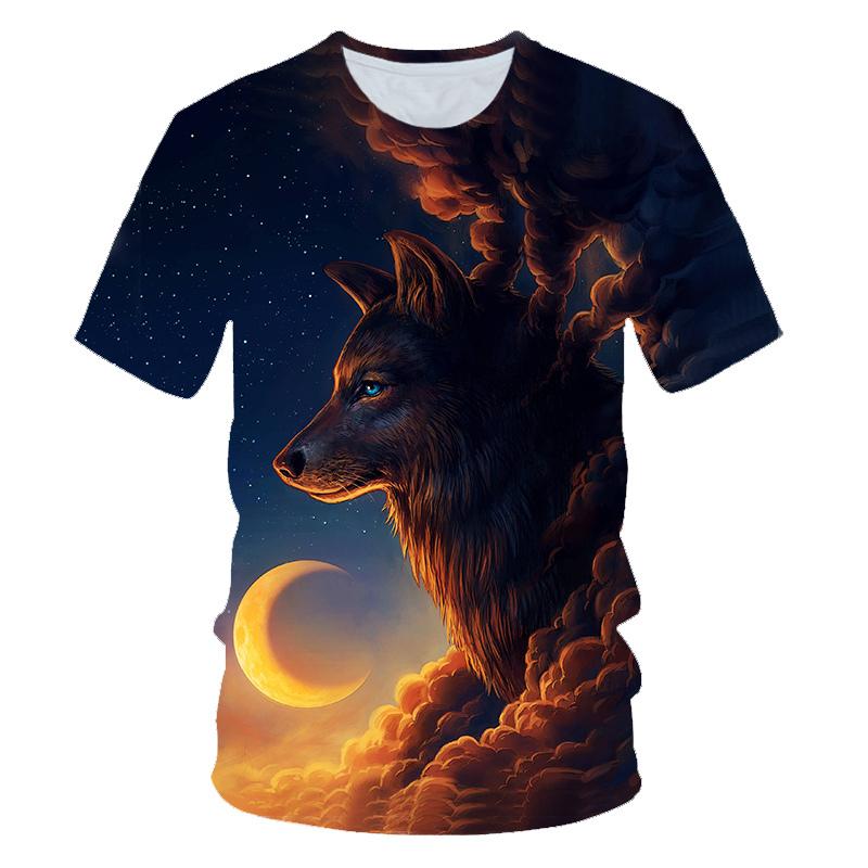 Kids Animal Wolf T Shirt for Boys Summer Autumn Children's Wolf Clothes Short Sleeved Breathable Cartoon Print Cool Wolf Tops