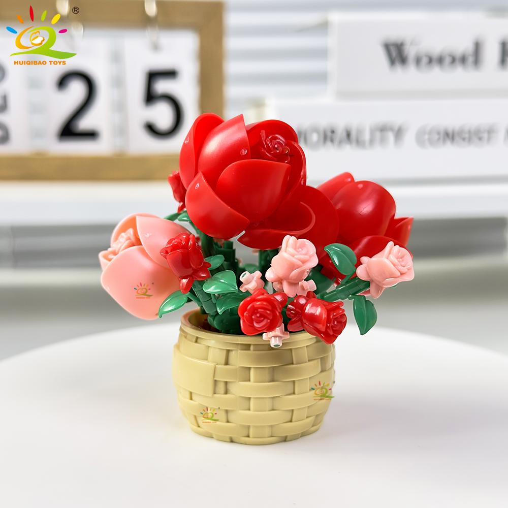 HUIQIBAO Модель Вечного Цветка Букет Комнатное Растение Микро Конструктор MOC DIY Украшение для Дома и Стола Кирпичный Конструктор для Детей