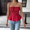 Новый женский плиссированный топ без бретелек с оборками и бантом, короткий, утягивающий