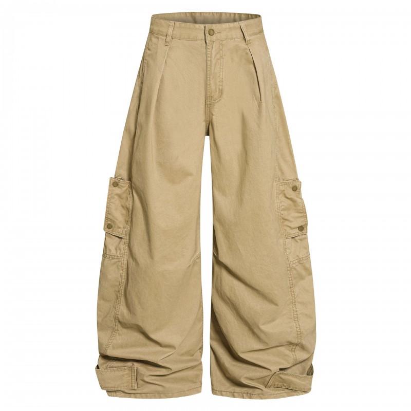 OREETA American Vintage Cargo Pants Men Women Multi-pocket Durable Washed Distressed Straight Leg Casual Trousers