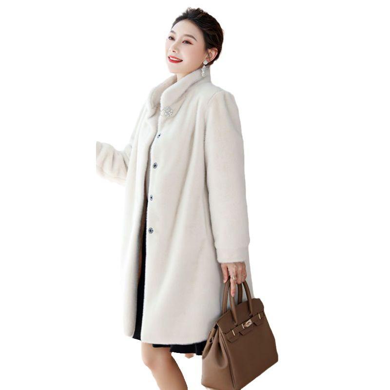 Autumn and Winter New Imitation Mink Velvet Long Coat Warm Middle-aged Mother-in-law Imitation Fur Large-size Coat