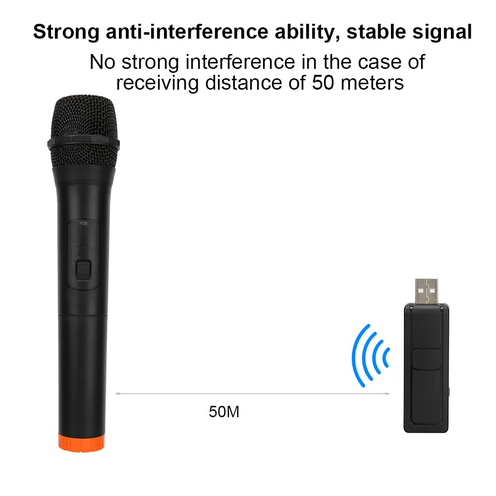 Qiilu Wireless Microphone for Karaoke Handheld VHF USB Receiver Black ABS Plastic Professional Universal