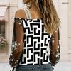 Women Plus Size Asymmetric Cold Shoulder Geometric Printed Long Sheer Floral Sleeve T Shirt