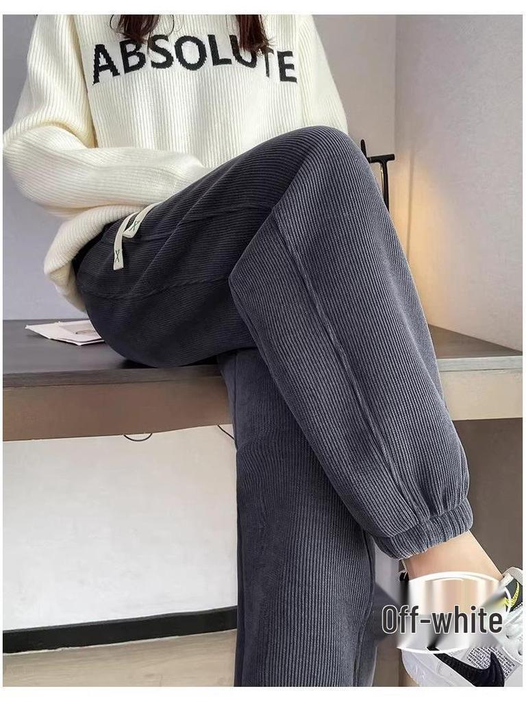 Женские европейские хлопковые велюровые утепленные спортивные штаны - Теплые брюки свободного кроя для осени/зимы 2024