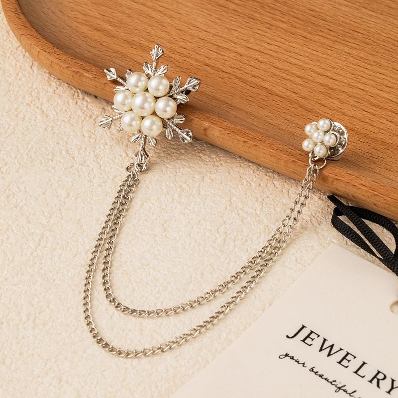 Snowflake Pearl Chain Tassel Brooch Luxury Exquisite Temperament Simple Suit Brooch Versatile Men Women's Accessories Wholesale