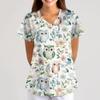 Women's Small Animal Cartoon Print Loose V-neck Pocket Short-sleeved  Uniform  Uniform