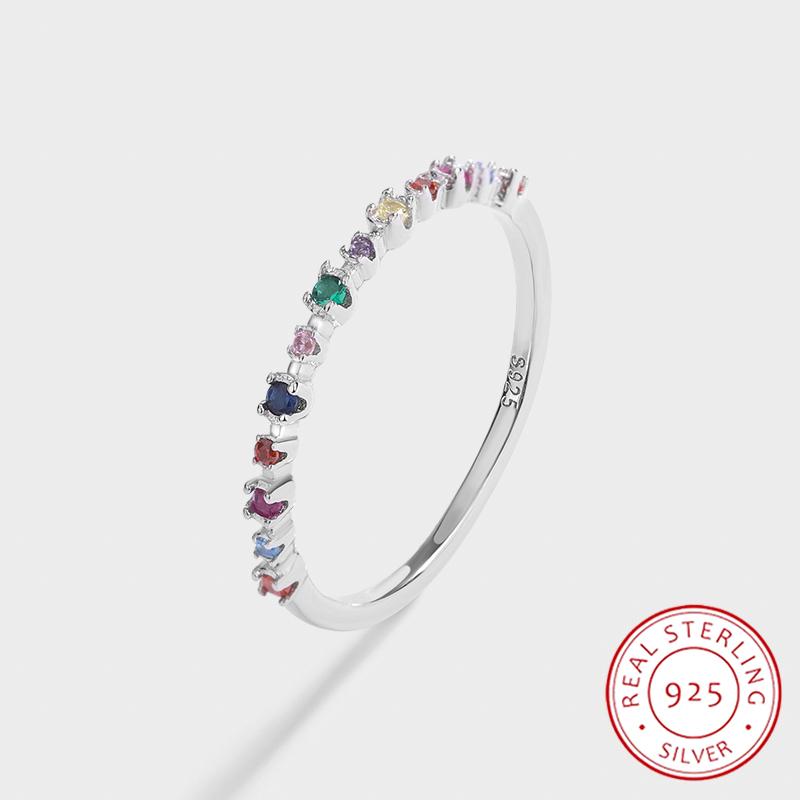 Simple Colorful Zircon S925 Sterling Silver Ring for Women's Shiny Iridescent Color Zircon Ring Couple Ring Sterling Silver Jewelry Gift