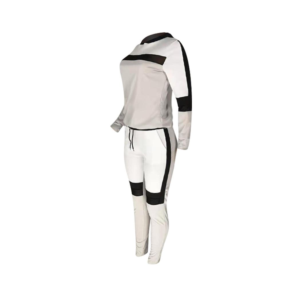 Модная женская повседневная цветная футболка с длинным рукавом, длинные брюки, спортивный комплект