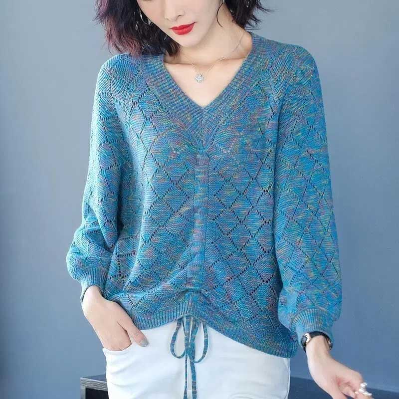 Женская нижняя рубашка с v-образным вырезом, кружевной вязаный топ, пуловер на весну и осень, верхняя одежда, универсальный свитер