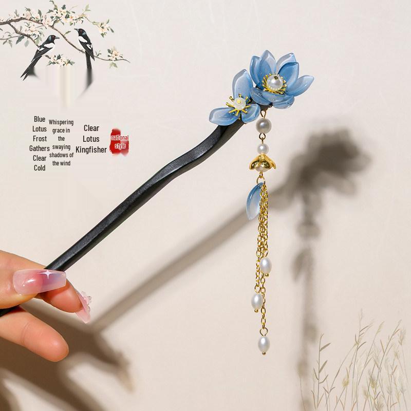 Elegant Wooden Chinese Tassel Hairpin for Hanfu | Women's Ancient Costume Hair Bun Accessory & Styling Ornament Gift.