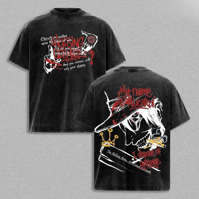 Горячая Аниме Hellsing Алукард Крутая Футболка с Графикой Мужская Одежда с Коротким Рукавом Стирка Хлопковая Футболка Повседневная Футболка Харадзюку Ретро Футболка