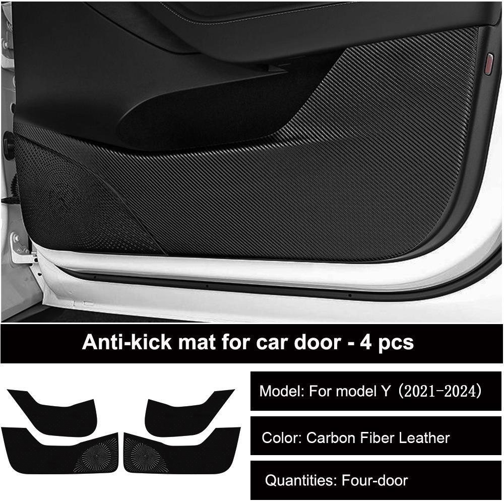 For Tesla Model 3/Y Car Door Anti-kick Mat Pad Panel Leather Carbon Fiber Interior Glove Box Protective Sticker Car Accessories