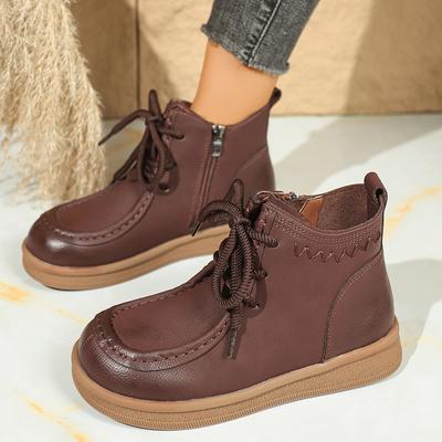 Женские ботильоны с круглым носком, повседневные, на плоской подошве, на шнуровке, кожаные туфли, женские удобные нескользящие осенне-зимние короткие ботинки, кроссовки на молнии