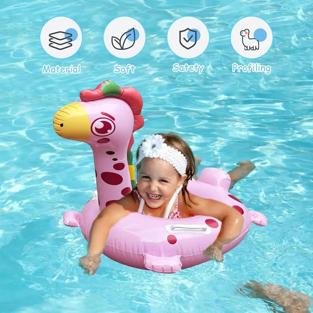 PVC Inflatable Water Toy Baby Water Toy Swimming Ring Giraffe Shape Inflatable Floating Seat Summer Pool Equipment Chair for Kid