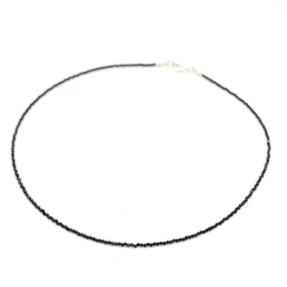 ko Black Spinel Necklace for Sterling Silver Black Thin [Silver One] Men, 925, [Extra 2mm, 45cm]
